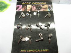 1Sheet X 12pcs Belly Navel Body Piercing with Heart Dangle er-b4 1Sheet X 12pcs Belly Navel Body Piercing with Heart Dangle er-b4