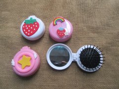4Pcs Cute Folding Air Bag Comb w/Mirror Pocket Hair Brush Head