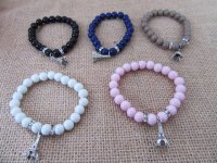 12Pcs Elastic Gemstone Beaded Bracelets w/Eiffel Tower Charm