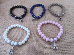 12Pcs Elastic Gemstone Beaded Bracelets w/Eiffel Tower Charm 12Pcs Elastic Gemstone Beaded Bracelets w/Eiffel Tower Charm