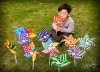 50 Plastic Stripe Colourful Flower DIY Windmill Outdoor Toys 20