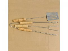3Sets x 3Pcs Wooden Handle BBQ Tool Set Stick Clip Spatula