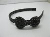 3x12Pcs Black Dotted Hairband with Bowknot 1.4cm wide
