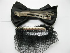 1Pc Black Bowknot Hairclip with Hair Bun Net