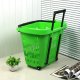 1X Plastic Green Rolling Shopping Baskets with 2 wheels