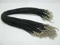 100Pcs Black Waxen Strings W/Lobster Clasp For Necklace 1.5mm