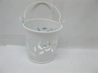 10 White Hollow Mini Tin Pail Bucket Wedding Favor