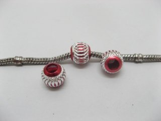 (image for) 20pcs Red Silver Carved Lantern Aluminum Beads Fit European Bead