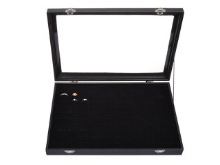 1X New Black Velvet Ring Display Case with Glass Cover