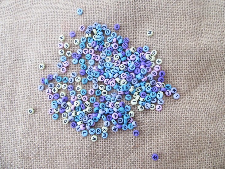 6Packs x 340Pcs Flat Round Plastic Alphabet Beads Mixed Color - Click Image to Close
