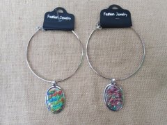 (image for) 6Pcs Silver Necklace with Dichroic Glass Gemstone Pendant
