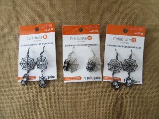 12Pcs (6prs) Vintage Spider and Webb Earrings Party Pretend Play