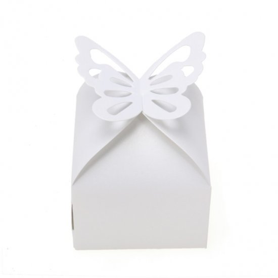 50X Shiny White Butterfly Wedding Favor Candy Gifts Boxes - Click Image to Close
