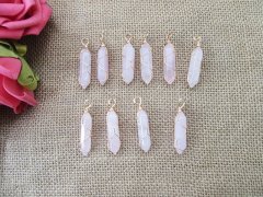 (image for) 10 Gold Wire Wrapped Rose Quartz Pendant Hexagon Prism Beads