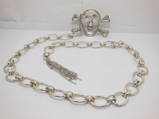 1Pc Crossbone Skull Silvery Chain Waist Belt w/Tassel