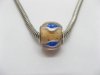 50 Tan Murano Blue Strips Round Glass European Beads be-g292