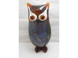 1X Blue Handmade Art Glass Owl Figurine Ornament 28cm High