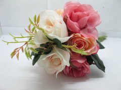 (image for) 1X Pink Rose Bridal Bouquet Holding Flowers Wedding - 9 Heads