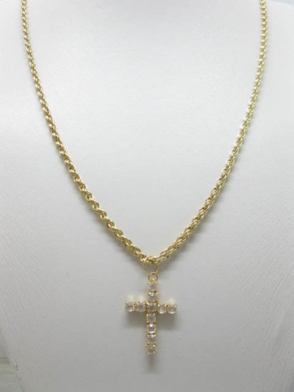 12 Golden Plated Necklace with Cross Pendant - Click Image to Close