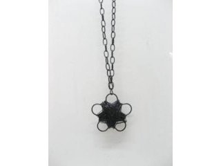 5X Chain Necklaces w/Black Flower Pendant Iron Art