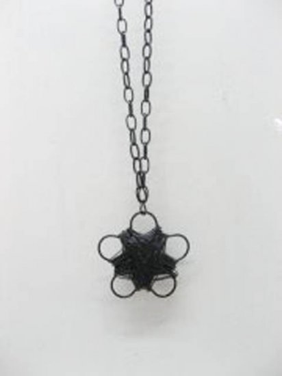 5X Chain Necklaces w/Black Flower Pendant Iron Art - Click Image to Close