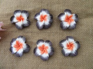 50Pcs Grey & Orange Fimo Beads Frangipani Flower Jewellery Findi