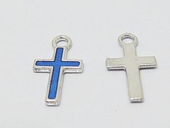 (image for) 250Pcs Mini Blue Charm Cross Bead Pendant 15x8x1mm