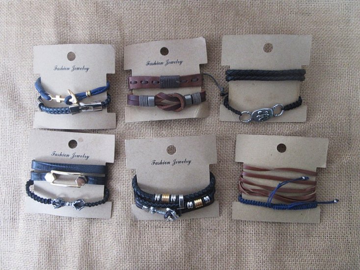 12Sheets x 2Pcs Fashion Leather Drawstring Tribe Bracelets - Click Image to Close