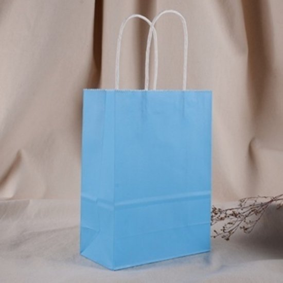 48 Bulk Kraft Paper Gift Carry Shopping Bag 21x15x8cm Blue - Click Image to Close