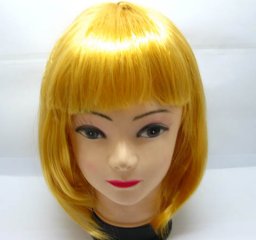 4Pc Bobo Head Style Neat Bang Short Straight Cosplay Wig Yellow