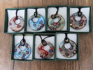 12Pcs Glaze Foil Pendant Necklace Assorted Green Gift Box