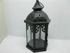 1X Black Hanging Candle Lantern 6-Sided