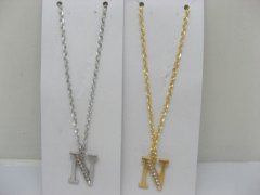 12 Silver&Golden Chain Necklace with Rhinestone Letter "N" Dangl 12 Silver&Golden Chain Necklace with Rhinestone Letter "N" Dangl