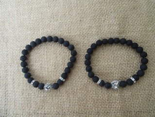 6Pcs New Healing Bead Yoga Bracelet with Silver Lion Head Beads