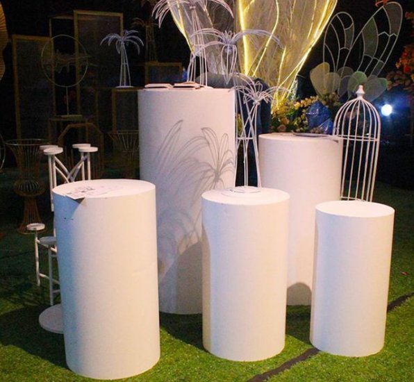 1Set x 5Pcs White Round Plinth Cylinder Pedestal Wedding Display - Click Image to Close