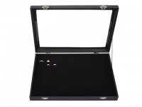 1X New Black Velvet Ring Display Case with Glass Cover
