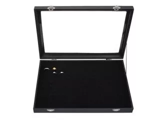 1X New Black Velvet Ring Display Case with Glass Cover