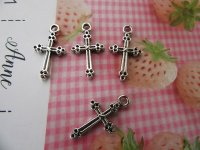 300Pcs Antique Silver Alloy Metal Cross Pendant Charm 22x12mm