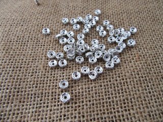 100Pcs 6mm Silver Flower Rhinestone Rondelle Spacers Beads