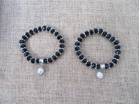 12Pcs Black Glass Beaded Bracelets 7cm Dia.