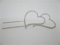 5Pc Silver Diamante Double Heart Wedding Cake Topper Decoration
