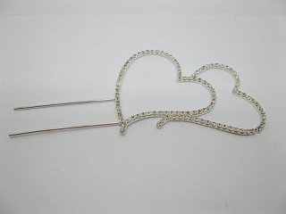 5Pc Silver Diamante Double Heart Wedding Cake Topper Decoration