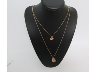 3Pcs 2-String Metal Chain Necklace Assorted with Gemstone Pendan