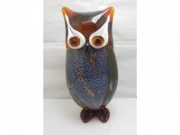 1X Blue Handmade Art Glass Owl Figurine Ornament 28cm High