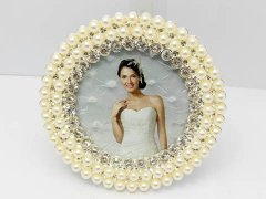1X Rhinestone & Pearl Wedding Photo Frame - Round