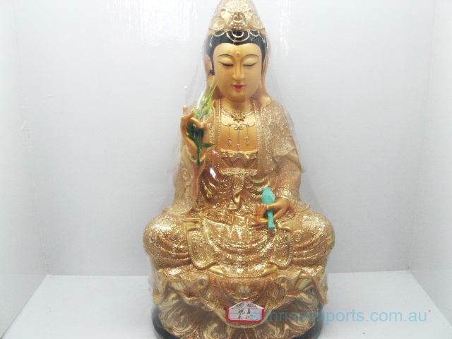 New Gorgeous Feng Shui Golden Kwan-Yin Statue 16" - Click Image to Close