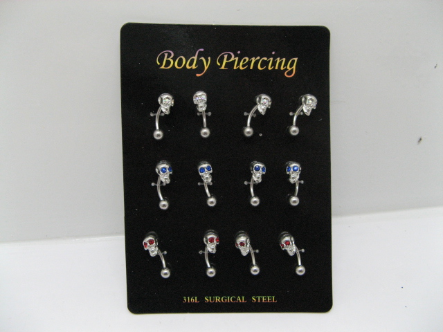 1Sheet X 12pcs Skull Rhinestone Navel belly Ring Body Piercing - Click Image to Close