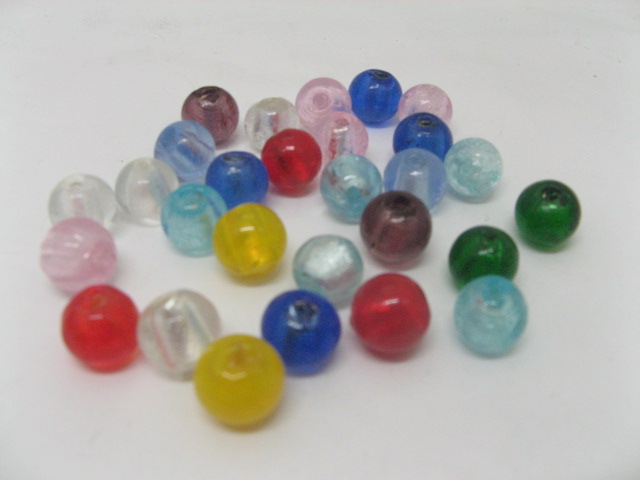 100 Mixed Colour Silver Foil Glass Beads 10mm - Click Image to Close