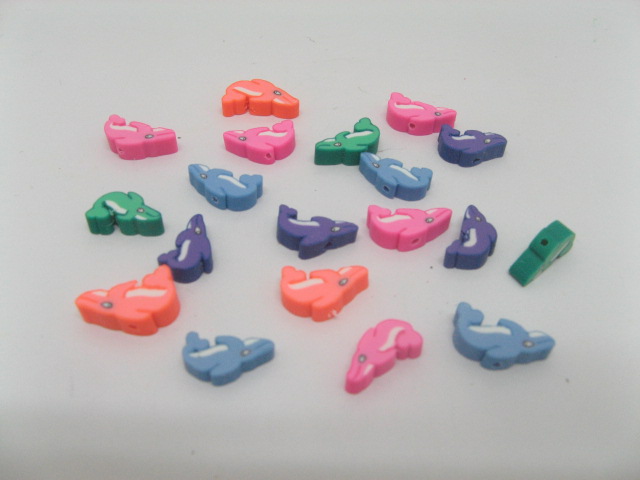 200 Polymer Clay 7mm Dolphin Beads Mixed colour - Click Image to Close