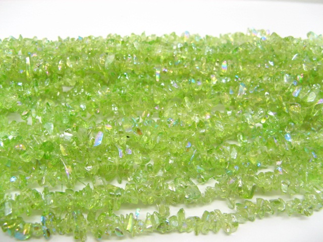 10 Strands Green Glitter Necklace Or Chip/Beads - Click Image to Close